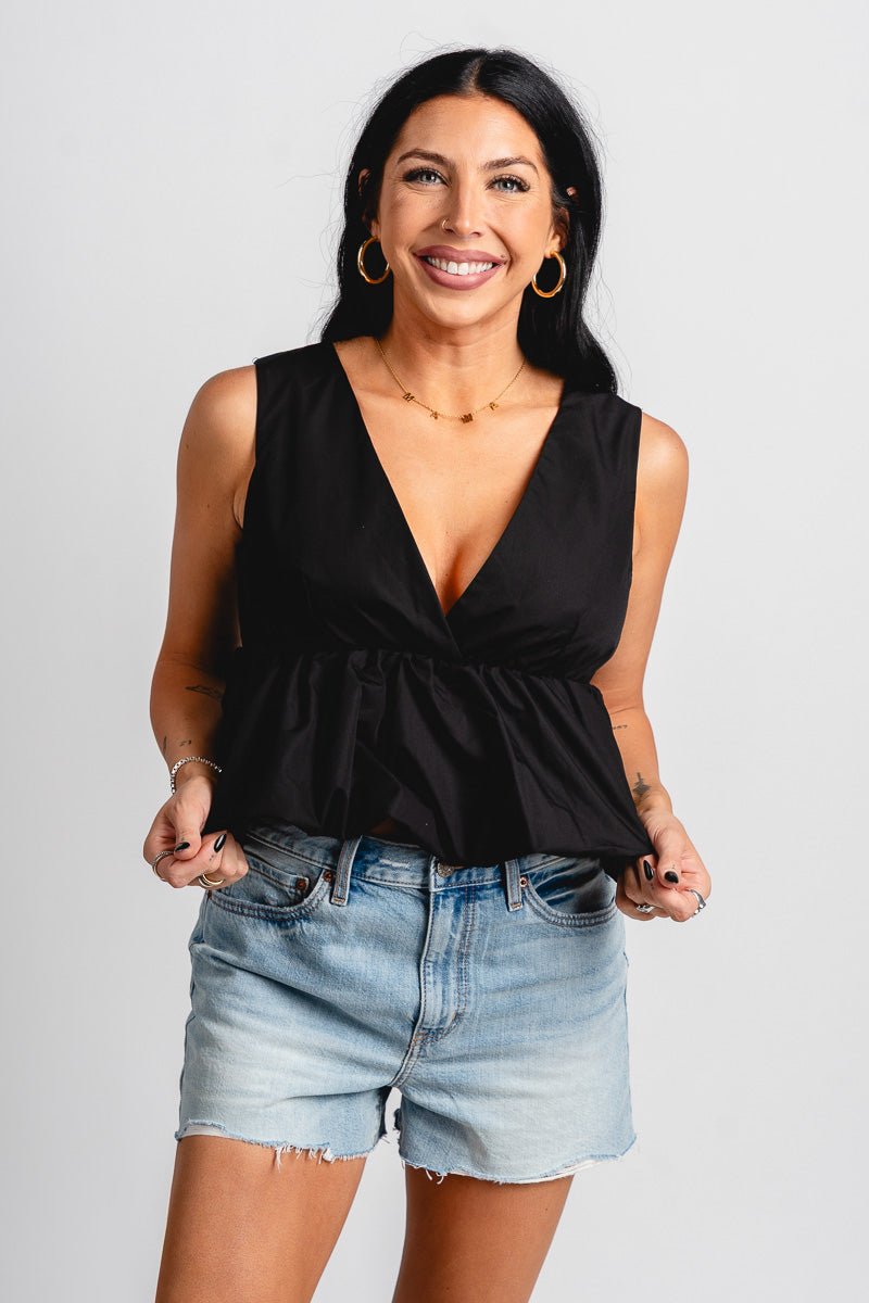 Babydoll peplum top black