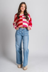 Striped crop sweater red multi - Cute Valentine's Day Outfits at Lush Fashion Lounge Boutique in Oklahoma City