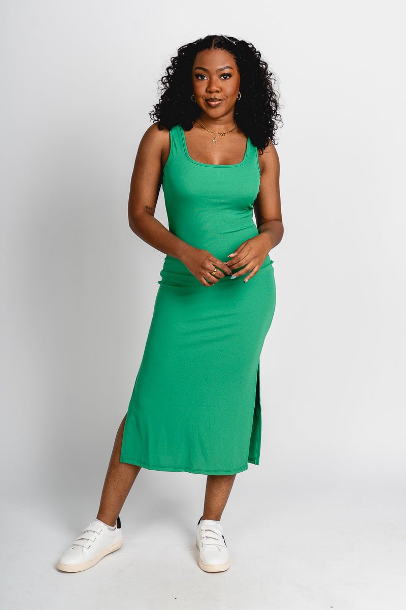 Ribbed midi dress green - Trendy T-Shirts for St. Patrick's Day at Lush Fashion Lounge Boutique in Oklahoma City