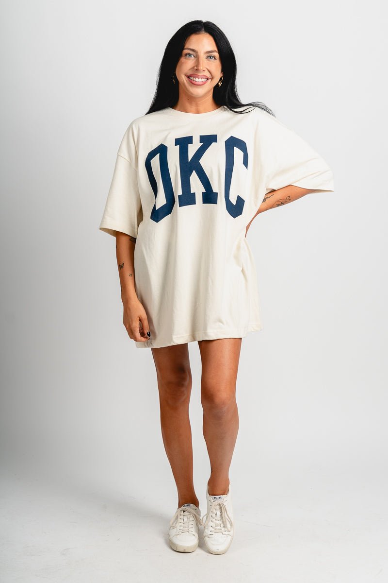 OKC basketball oversized tee off white - Trendy OKC Thunder T-Shirts at Lush Fashion Lounge Boutique in Oklahoma City