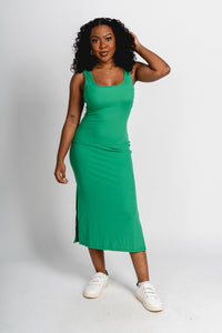 Ribbed midi dress green - Trendy St. Patrick's T-Shirts at Lush Fashion Lounge Boutique in Oklahoma City