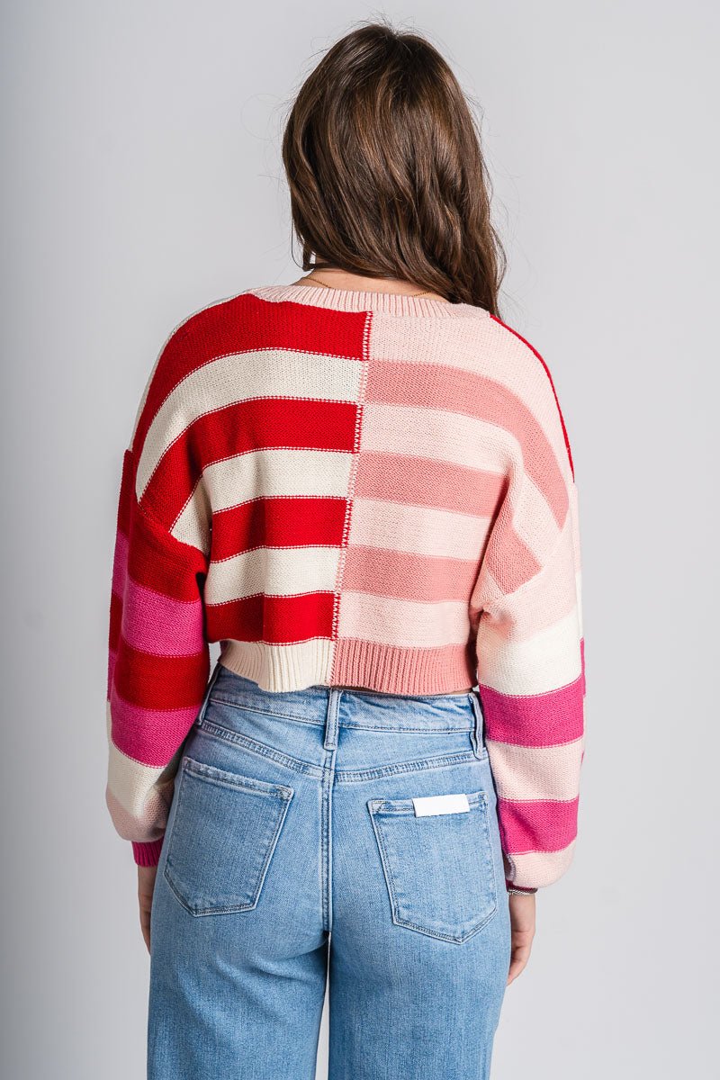 Striped crop sweater red multi