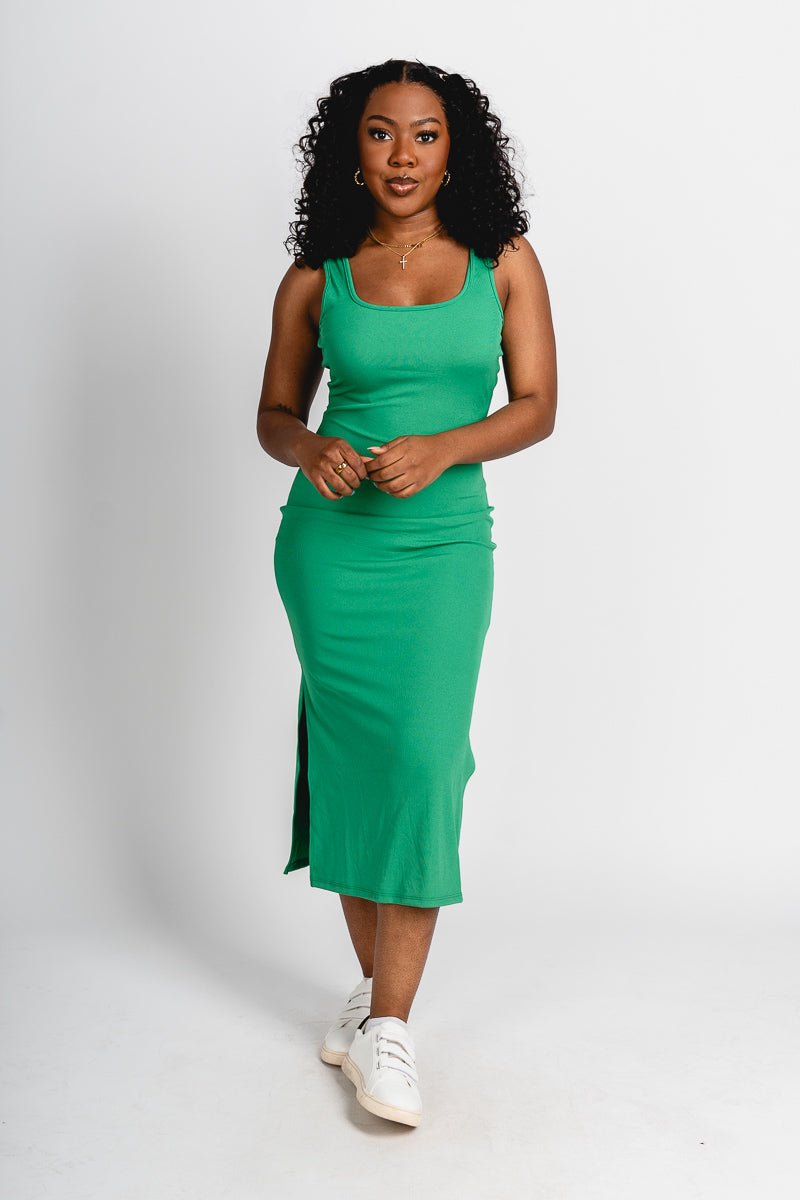 Ribbed midi dress green - Affordable dress - Boutique Dresses at Lush Fashion Lounge Boutique in Oklahoma City