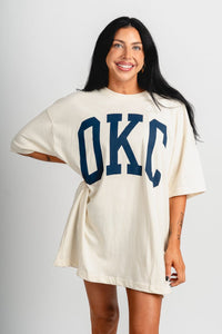 OKC basketball oversized tee off white - Trendy OKC Apparel at Lush Fashion Lounge Boutique in Oklahoma City