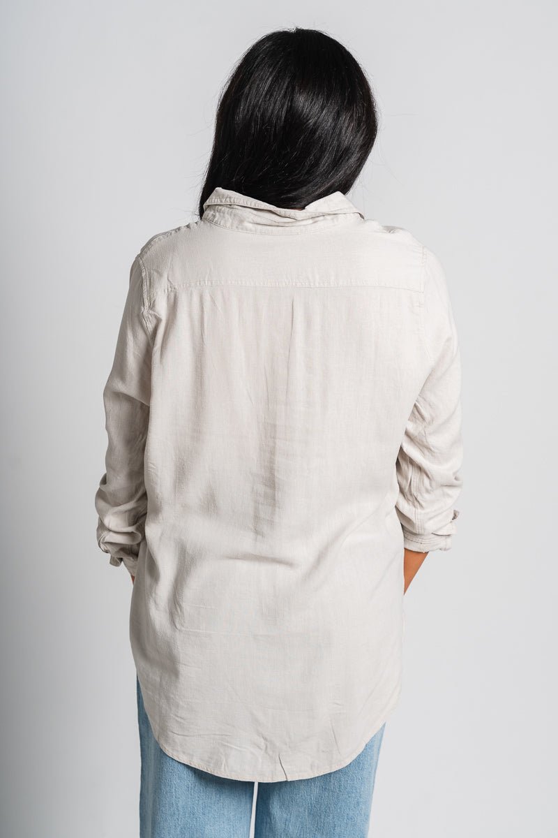 Linen button down top pebble