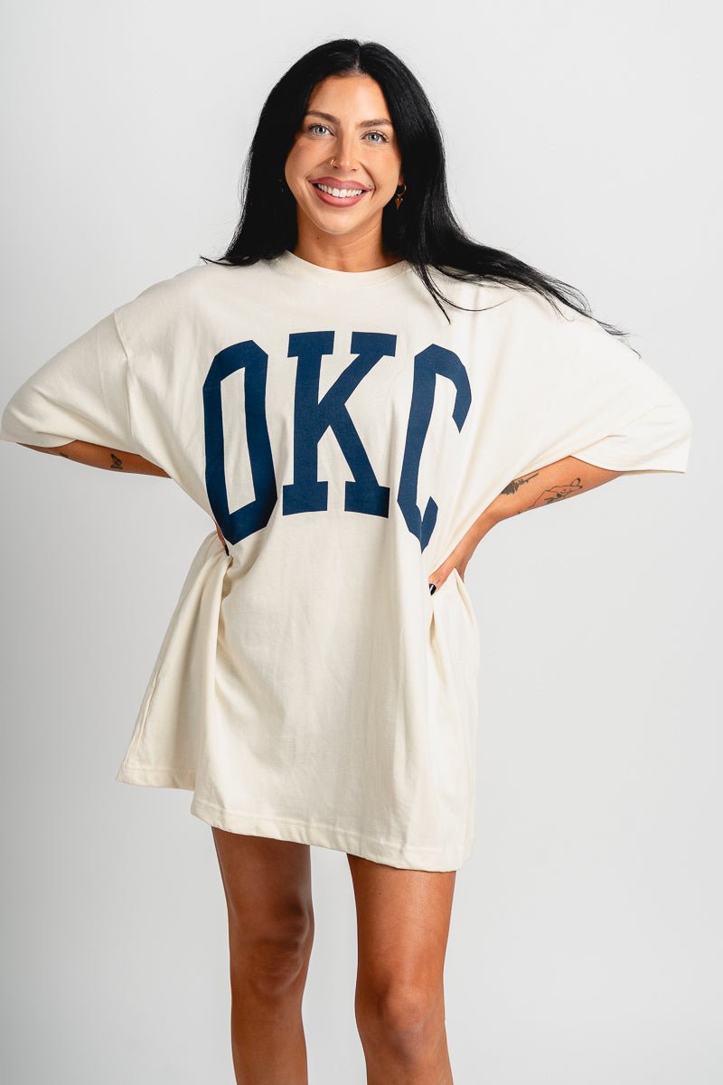 OKC basketball oversized tee off white - Trendy Oklahoma City Basketball T-Shirts Lush Fashion Lounge Boutique in Oklahoma City
