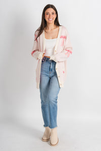 Bow print cardigan natural - Cute Valentine's Day Outfits at Lush Fashion Lounge Boutique in Oklahoma City