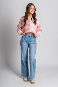 Striped crop sweater pink multi - Cute Valentine's Day Outfits at Lush Fashion Lounge Boutique in Oklahoma City