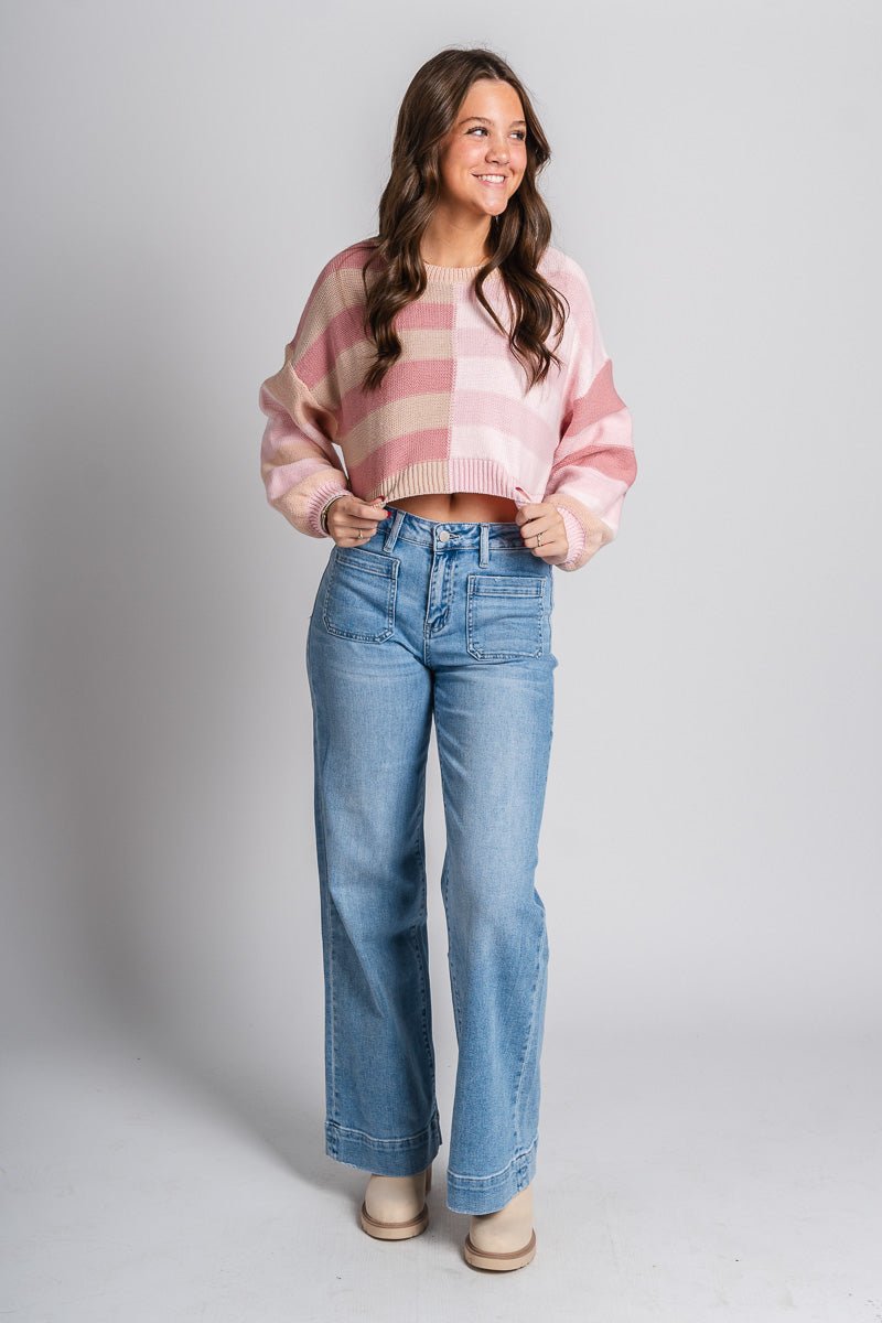 Striped crop sweater pink multi - Cute Valentine's Day Outfits at Lush Fashion Lounge Boutique in Oklahoma City