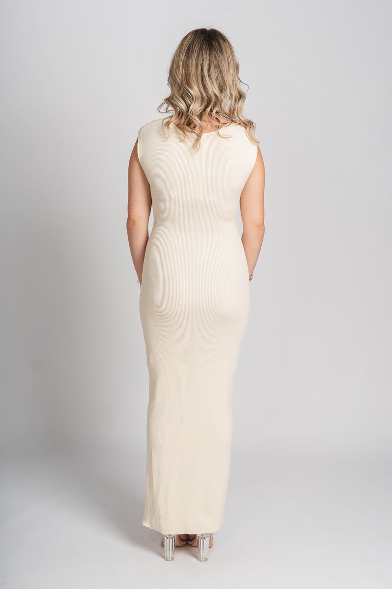 Cut out sleeveless midi dress ivory - Affordable midi dress - Boutique Dresses at Lush Fashion Lounge Boutique in Oklahoma City