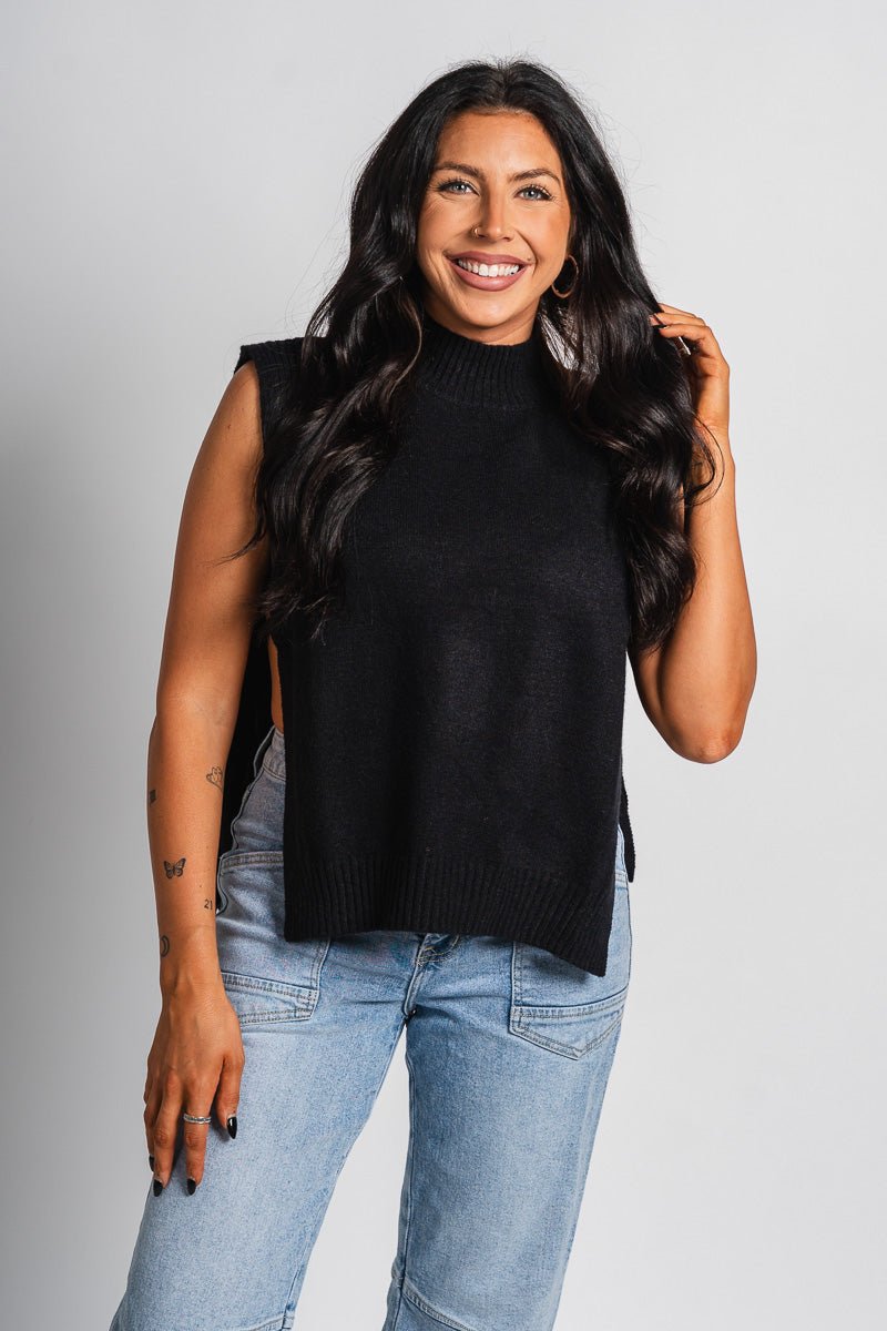 Mock neck sweater vest black – Stylish Sweaters | Boutique Sweaters at Lush Fashion Lounge Boutique in Oklahoma City