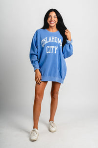 OKC basketball simple oversized sweatshirt blue - Oklahoma City inspired graphic t-shirts at Lush Fashion Lounge Boutique in Oklahoma City