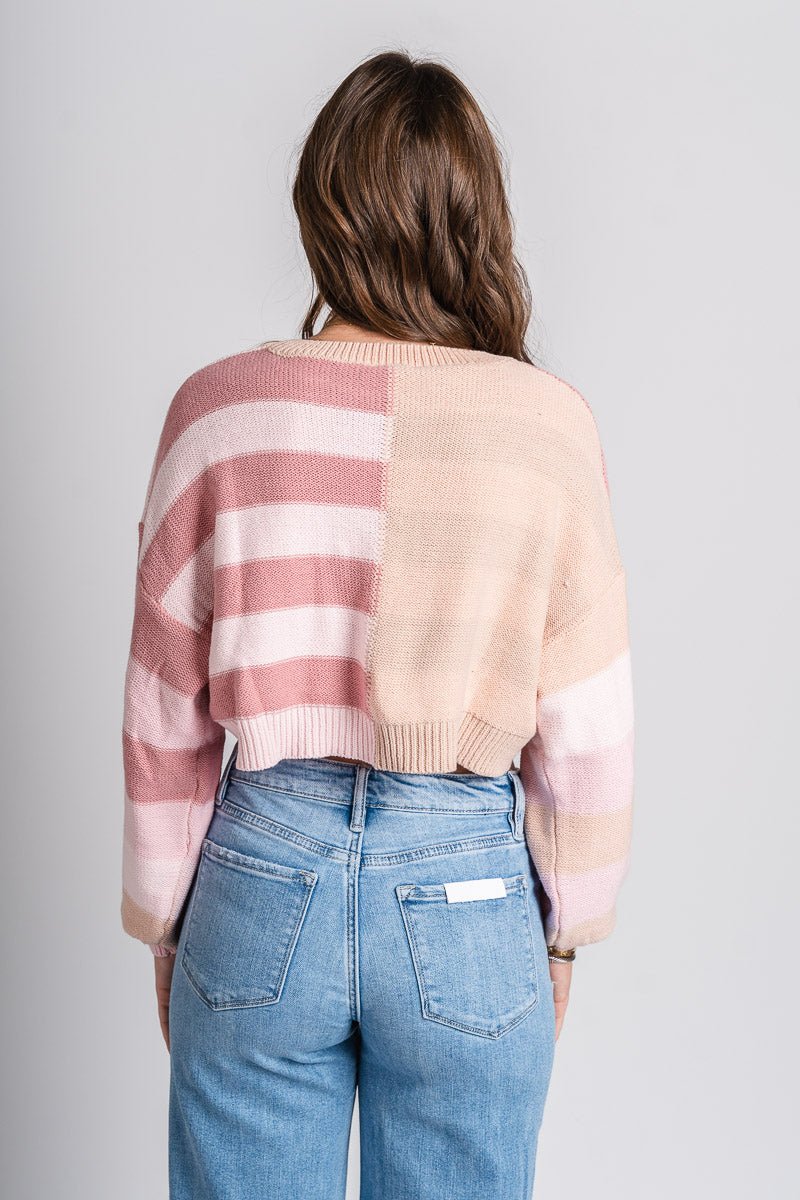 Striped crop sweater pink multi