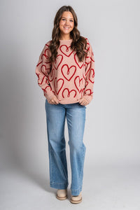 Oversized heart sweater blush - Trendy Valentine's T-Shirts at Lush Fashion Lounge Boutique in Oklahoma City