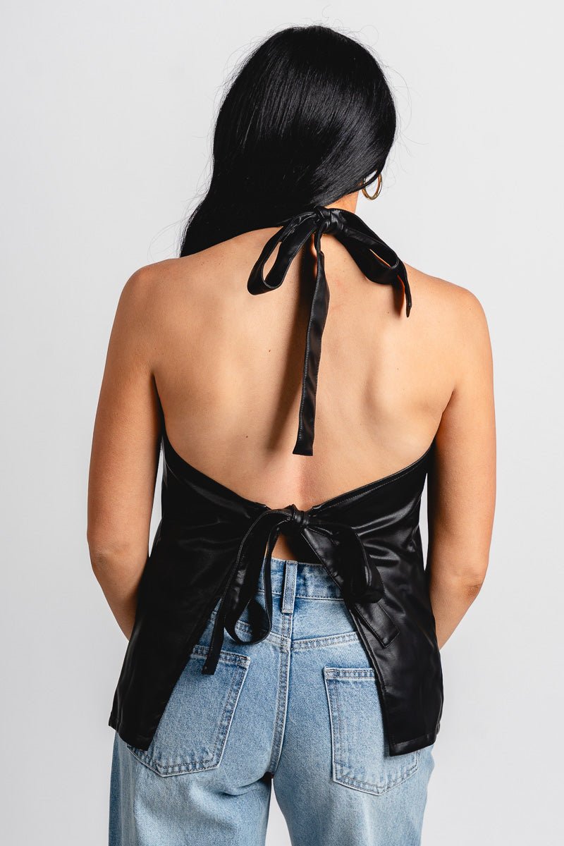 Faux leather halter top black