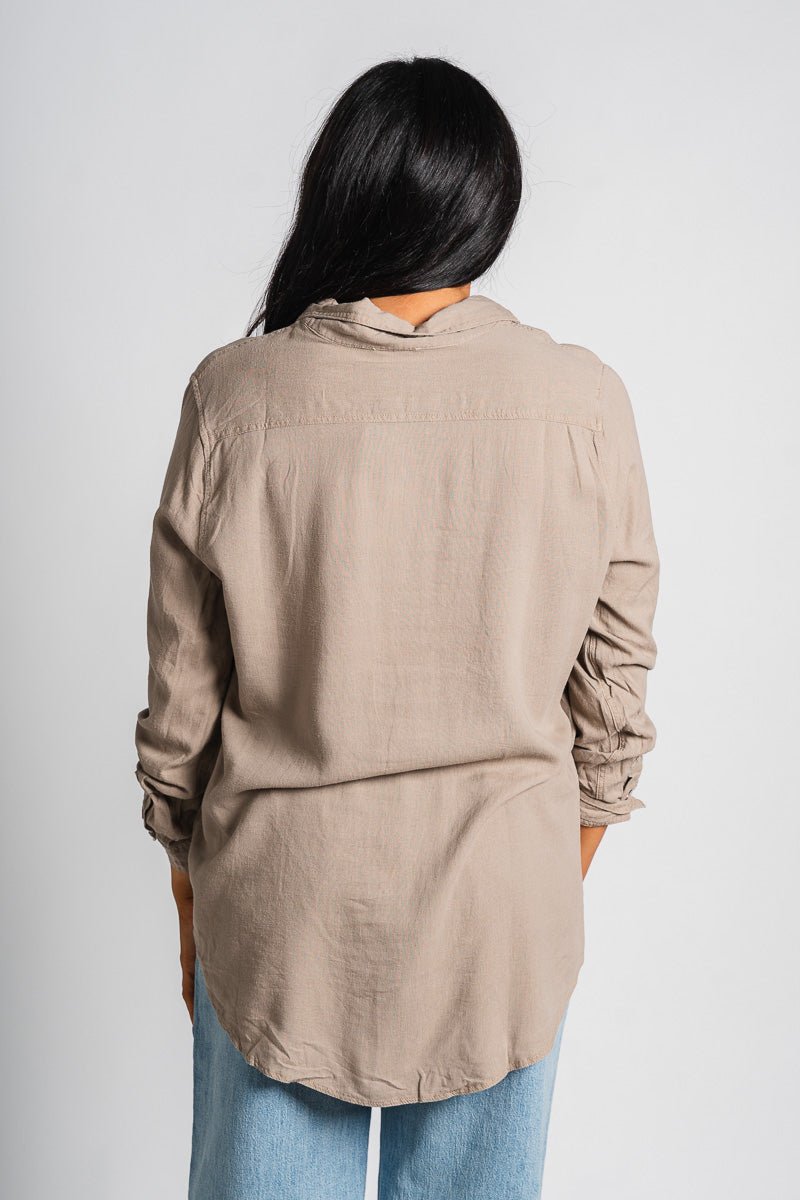 Linen button down top mushroom