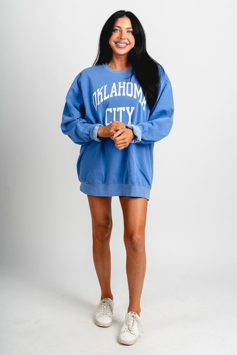 OKC basketball simple oversized sweatshirt blue - Trendy OKC Thunder T-Shirts at Lush Fashion Lounge Boutique in Oklahoma City
