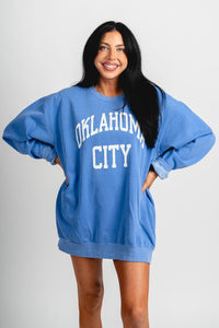 OKC basketball simple oversized sweatshirt blue - Trendy Oklahoma City Basketball T-Shirts Lush Fashion Lounge Boutique in Oklahoma City