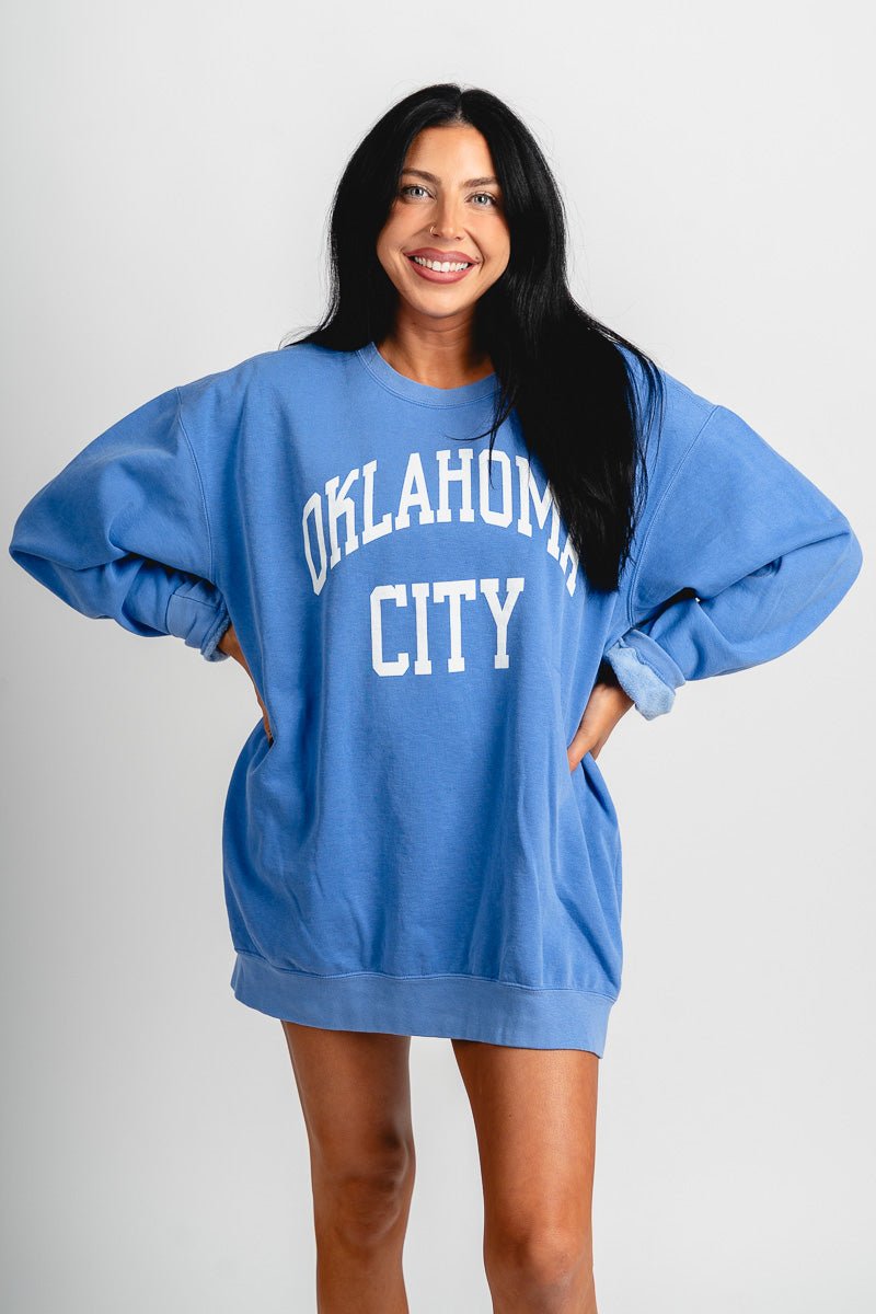 OKC basketball simple oversized sweatshirt blue - Trendy Oklahoma City Basketball T-Shirts Lush Fashion Lounge Boutique in Oklahoma City