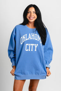 OKC basketball simple oversized sweatshirt blue - Trendy OKC Apparel at Lush Fashion Lounge Boutique in Oklahoma City