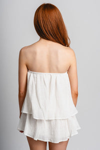 Strapless flounce skort romper off white - Adorable romper - Stylish Vacation T-Shirts at Lush Fashion Lounge Boutique in Oklahoma City