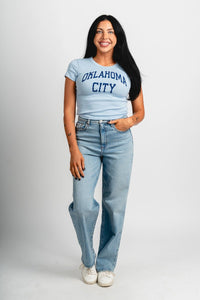 OKC basketball baby tee light blue - Oklahoma City inspired graphic t-shirts at Lush Fashion Lounge Boutique in Oklahoma City