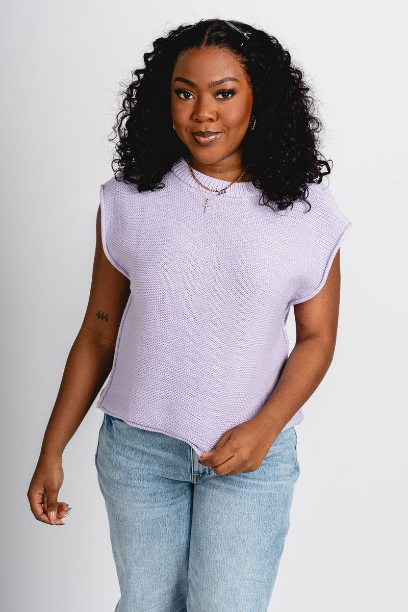 Sleeveless sweater lavender - Trendy top - Fun Easter Looks at Lush Fashion Lounge Boutique in Oklahoma