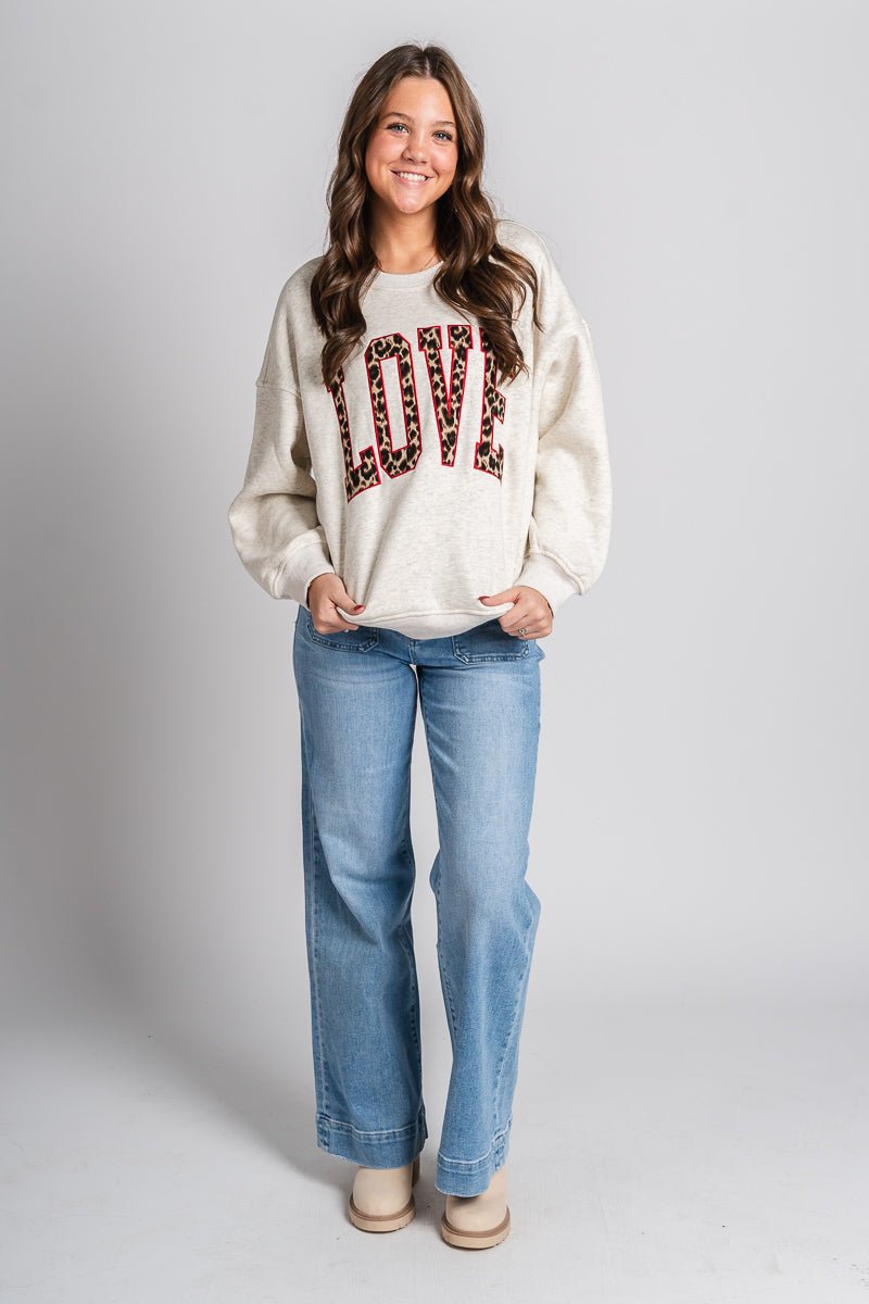 LOVE oversized sweatshirt light heather grey - Cute Valentine's Day Outfits at Lush Fashion Lounge Boutique in Oklahoma City