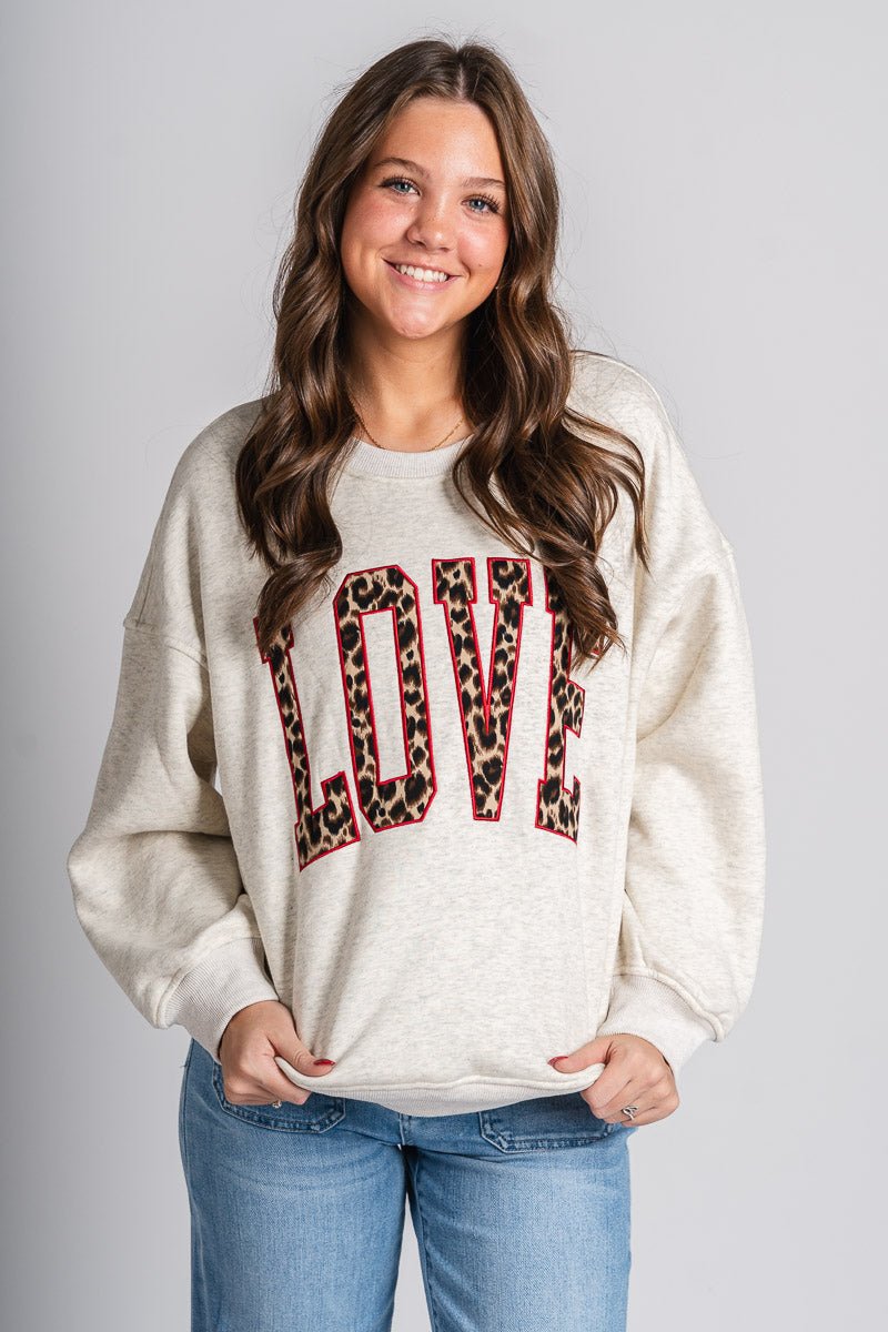 LOVE oversized sweatshirt light heather grey - Trendy T-Shirts for Valentine's Day at Lush Fashion Lounge Boutique in Oklahoma City