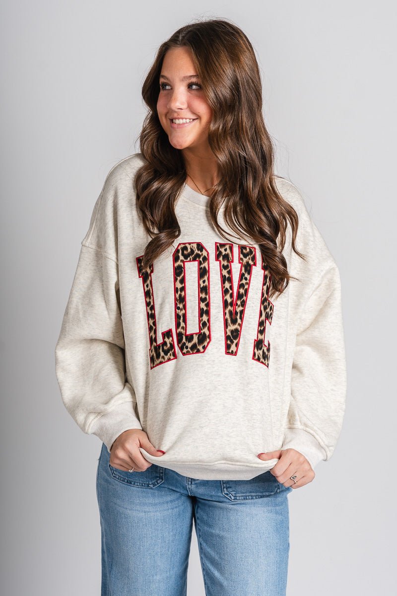 LOVE oversized sweatshirt light heather grey - Unique Valentine's Day T-Shirt Designs at Lush Fashion Lounge Boutique in Oklahoma City