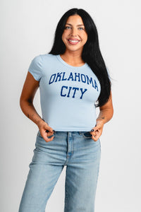 OKC basketball baby tee light blue - Trendy Oklahoma City Basketball T-Shirts Lush Fashion Lounge Boutique in Oklahoma City