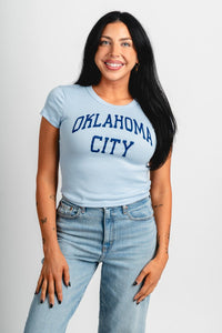 OKC basketball baby tee light blue - Trendy OKC Apparel at Lush Fashion Lounge Boutique in Oklahoma City