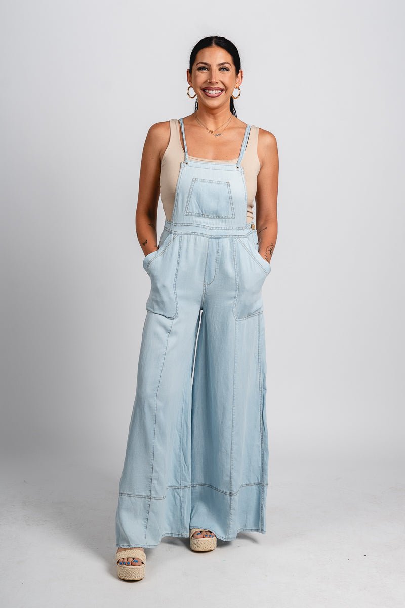 Denim overalls chambray - Cute overalls - Trendy Rompers and Pantsuits at Lush Fashion Lounge Boutique in Oklahoma City