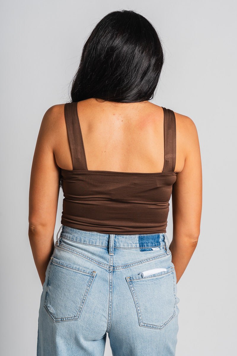 Square neck cami tank top brown