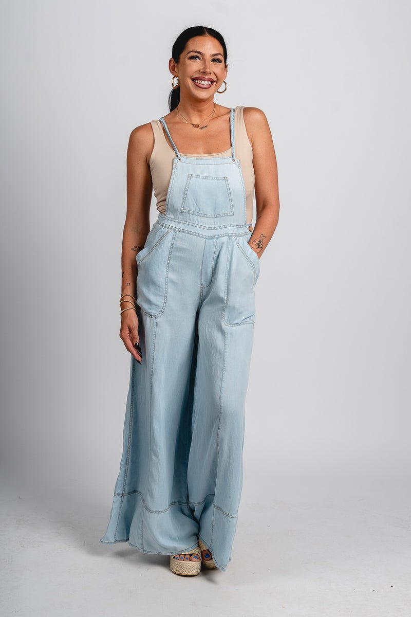 Denim overalls chambray - Trendy overalls - Fashion Rompers & Pantsuits at Lush Fashion Lounge Boutique in Oklahoma City