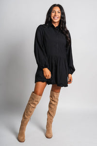 Bubble hem shirt dress black Stylish dress - Womens Fashion Dresses at Lush Fashion Lounge Boutique in Oklahoma City