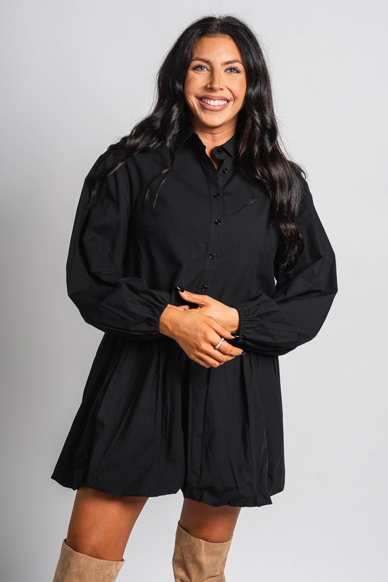 Bubble hem shirt dress black - Affordable dress - Boutique Dresses at Lush Fashion Lounge Boutique in Oklahoma City