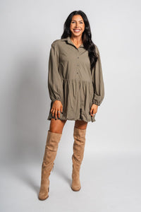 Bubble hem shirt dress olive - Trendy dress - Fashion Dresses at Lush Fashion Lounge Boutique in Oklahoma City