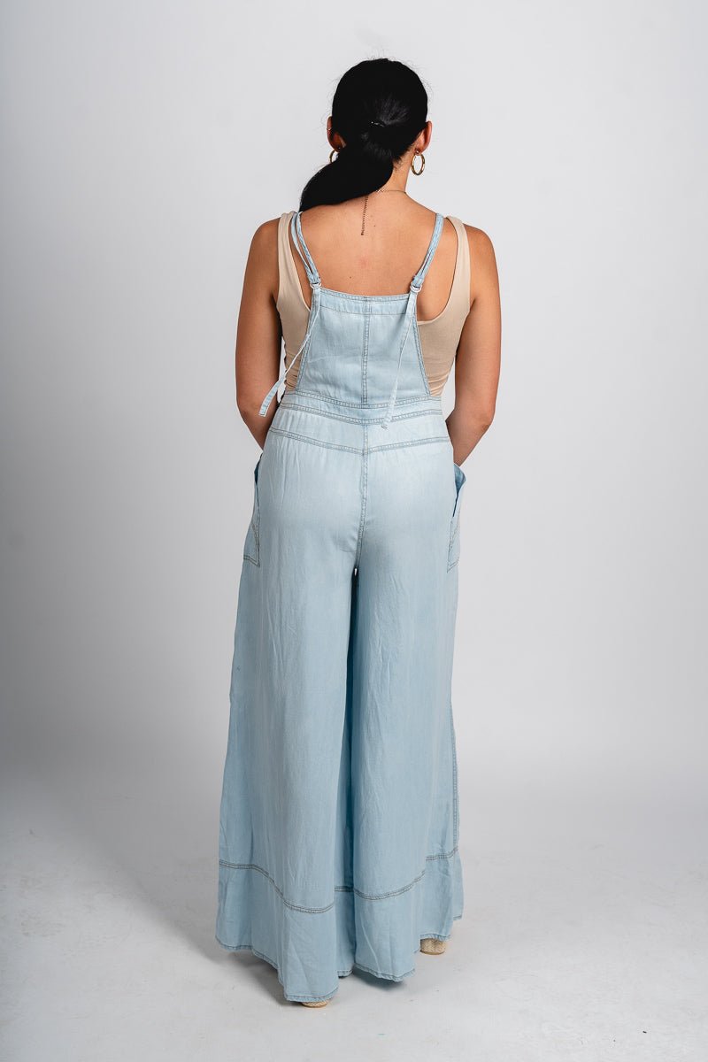 Denim overalls chambray - Affordable overalls - Boutique Rompers & Pantsuits at Lush Fashion Lounge Boutique in Oklahoma City