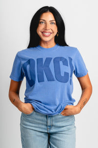 OKC! mono puff comfort color t-shirt blue - Trendy OKC Apparel at Lush Fashion Lounge Boutique in Oklahoma City