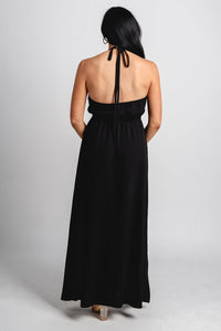 Crepe halter maxi dress black - Affordable dress - Boutique Dresses at Lush Fashion Lounge Boutique in Oklahoma City
