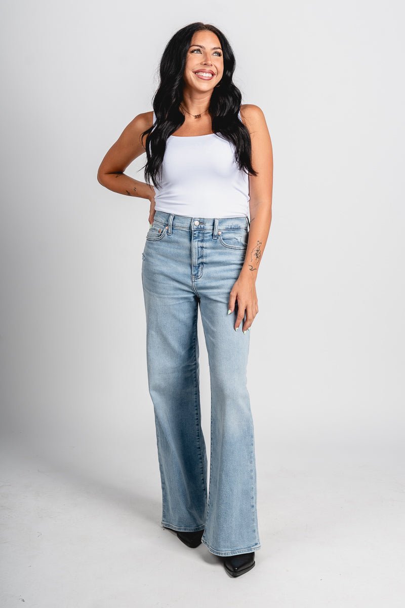 Daze high rise far out wide leg jeans blooming vintage | Lush Fashion Lounge: boutique women's jeans, fashion jeans for women, affordable fashion jeans, cute boutique jeans