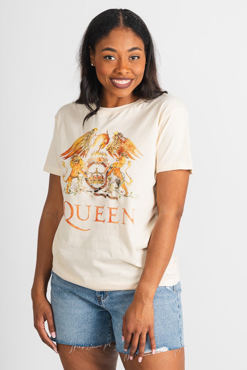 Queen vintage fade t-shirt cream - Trendy Band T-Shirts and Sweatshirts at Lush Fashion Lounge Boutique in Oklahoma City