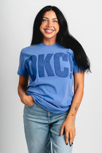 OKC! mono puff comfort color t-shirt blue - Trendy Oklahoma City Basketball T-Shirts Lush Fashion Lounge Boutique in Oklahoma City