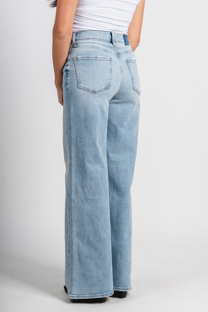 Daze high rise far out wide leg jeans blooming vintage | Lush Fashion Lounge: boutique women's jeans, fashion jeans for women, affordable fashion jeans, cute boutique jeans