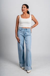 Flying Monkey high rise cuffed baggy jeans intrepid | Lush Fashion Lounge: boutique women's jeans, fashion jeans for women, affordable fashion jeans, cute boutique jeans