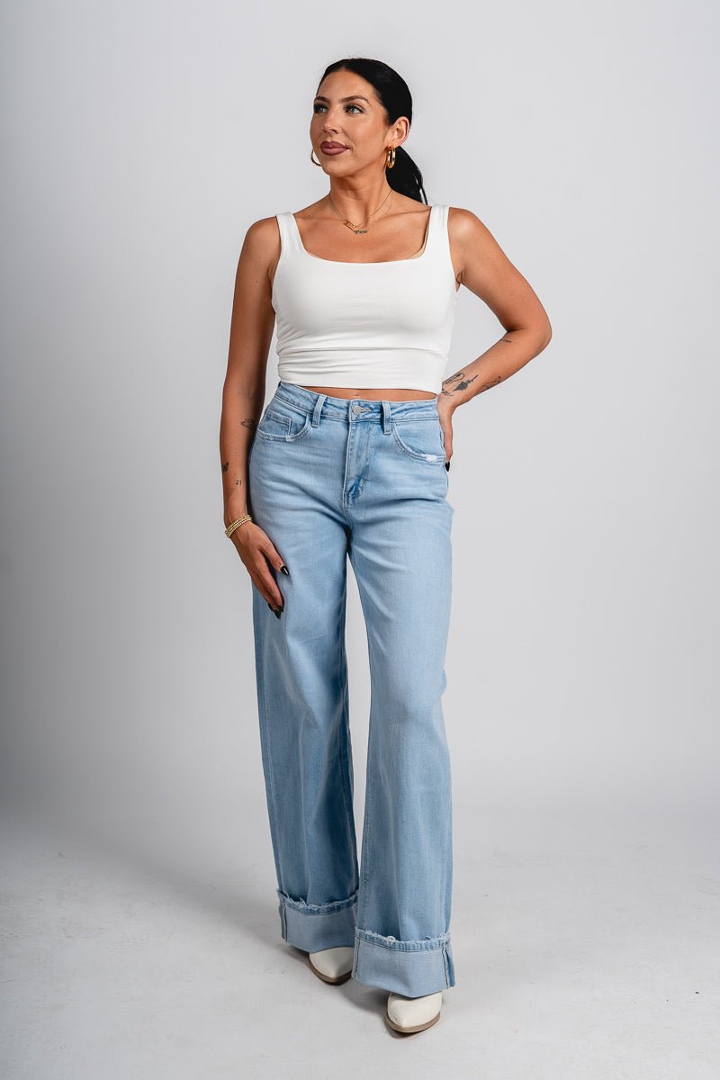 Flying Monkey high rise cuffed baggy jeans intrepid | Lush Fashion Lounge: boutique women's jeans, fashion jeans for women, affordable fashion jeans, cute boutique jeans