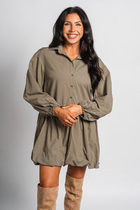 Bubble hem shirt dress olive - Affordable dress - Boutique Dresses at Lush Fashion Lounge Boutique in Oklahoma City