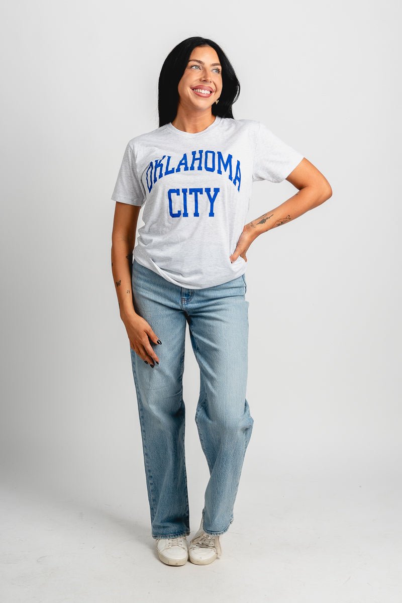 OKC basketball simple unisex t-shirt ash - Trendy OKC Thunder T-Shirts at Lush Fashion Lounge Boutique in Oklahoma City