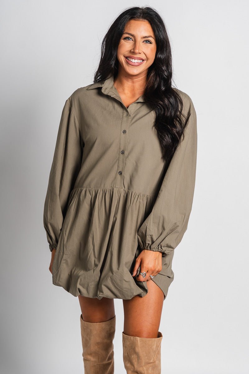 Bubble hem shirt dress olive - Cute dress - Trendy Dresses at Lush Fashion Lounge Boutique in Oklahoma City